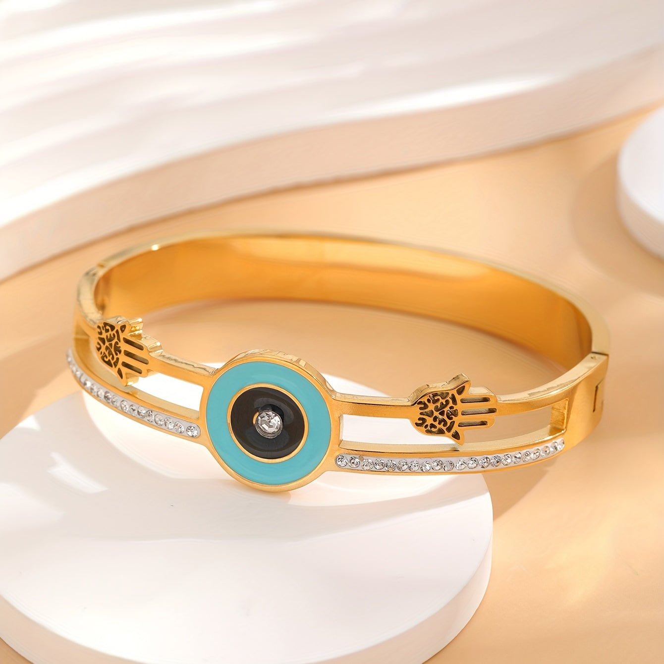 24K Gold Plated Eye Palm Bracelet Rhinestone Decor Jewelry