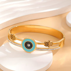 24K Gold Plated Eye Palm Bracelet Rhinestone Decor Jewelry