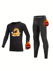 Kids Dragon Pattern Fleece Compression Set