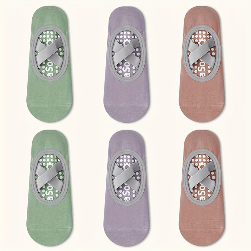 6 Pairs Non slip Yoga Crew Socks Silicone Indoor Fitness Pilates Dancing Sports