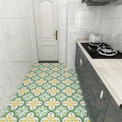 10pcs Green Flower Pattern Peel And Stick Floor Tile