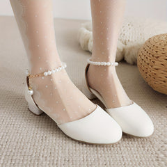 Closed Round Toe Low Heel Pumps Ankle Strap Flats Women's Footwear