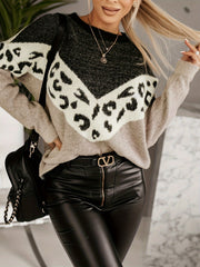 Colorblock Leopard Print Casual Sweater