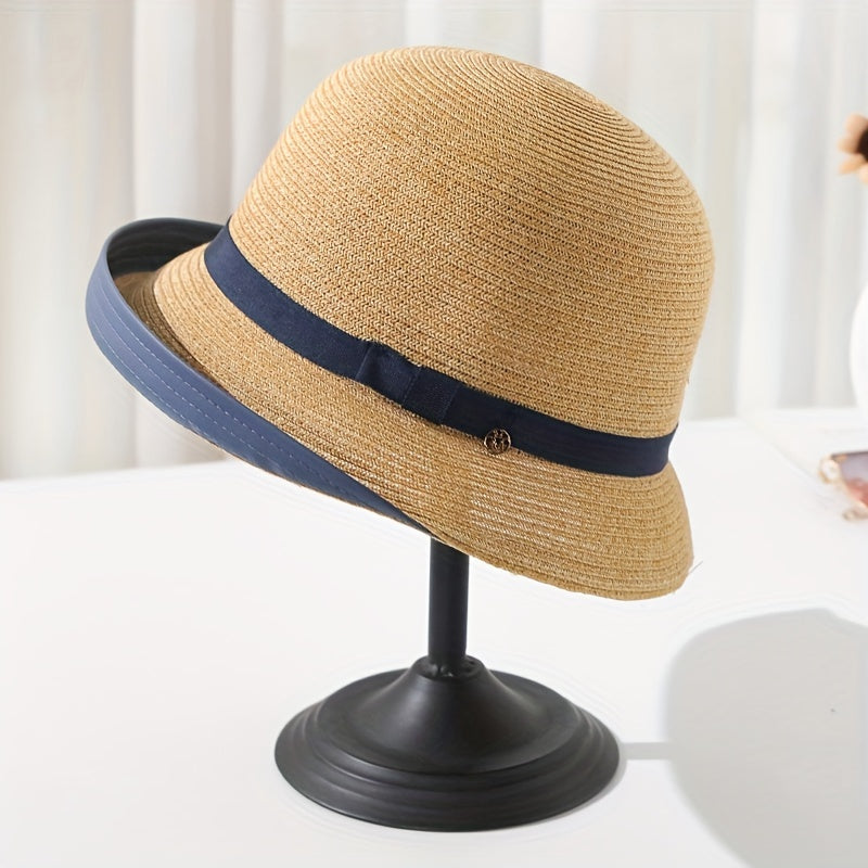 Solid Straw Sun Bucket Hat for Women