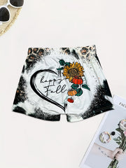 Letter & Floral Print Skinny Shorts for Women