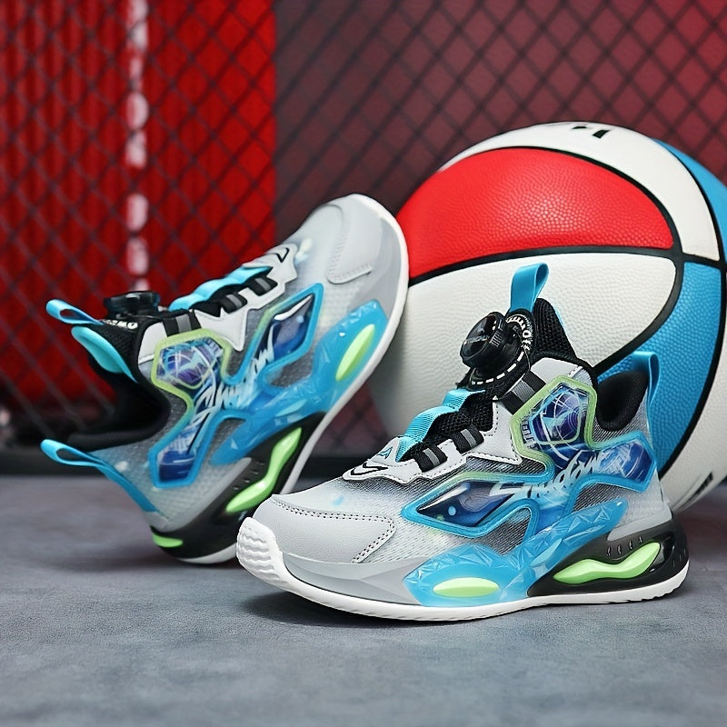 Kids Bball Shoes with Shock Absorption and Rotary Buckle
