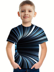 Boys' Striped Graphic T Shirt for Summer Outdoor Activities
