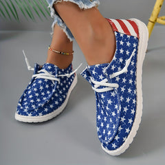 Women's Star & Striped Pattern Sneakers Casual Lace Up Outdoor Shoes
