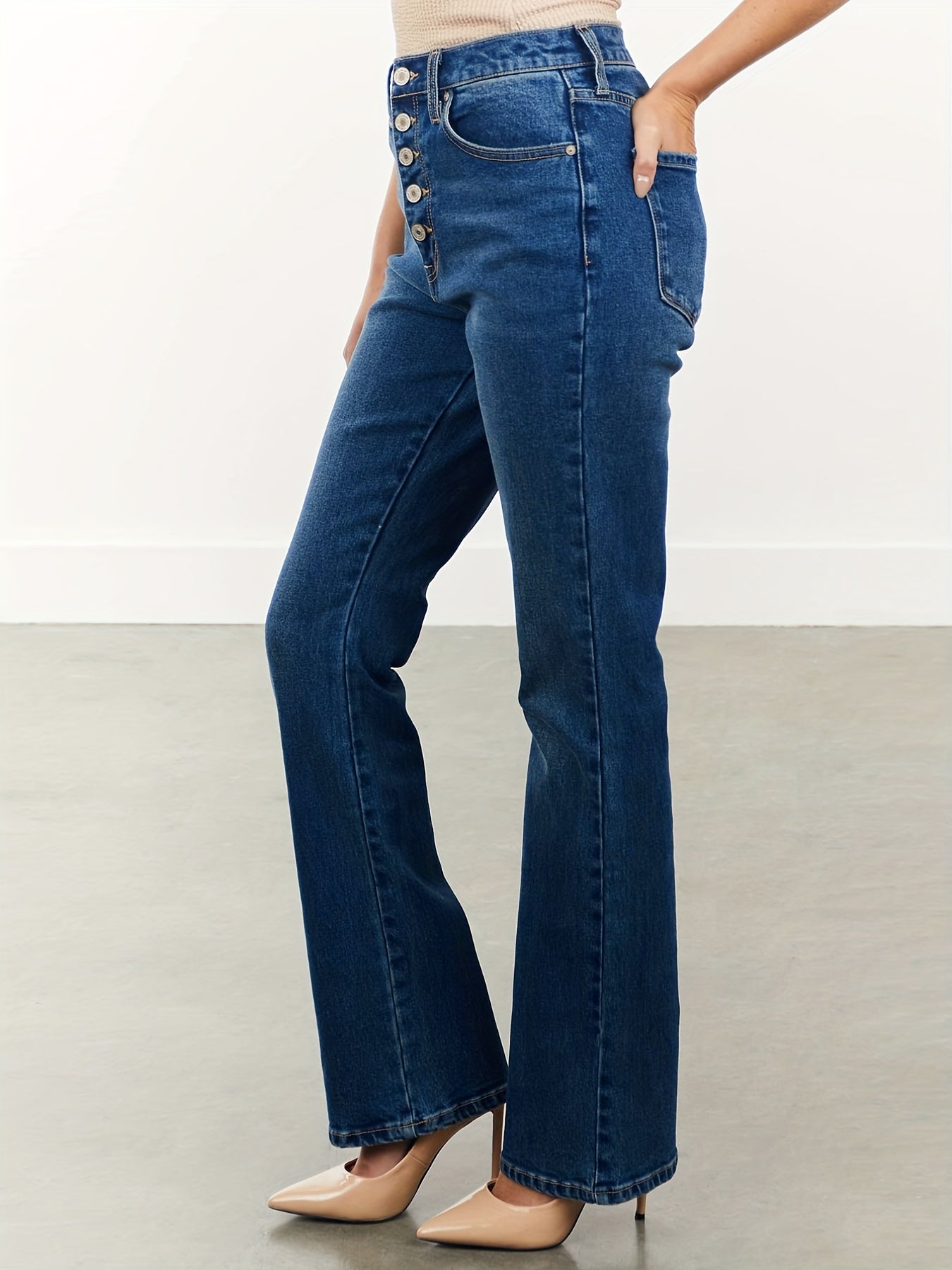 Bootcut Jeans Whiskering Mid Rise High Stretch Bell Bottoms Pants