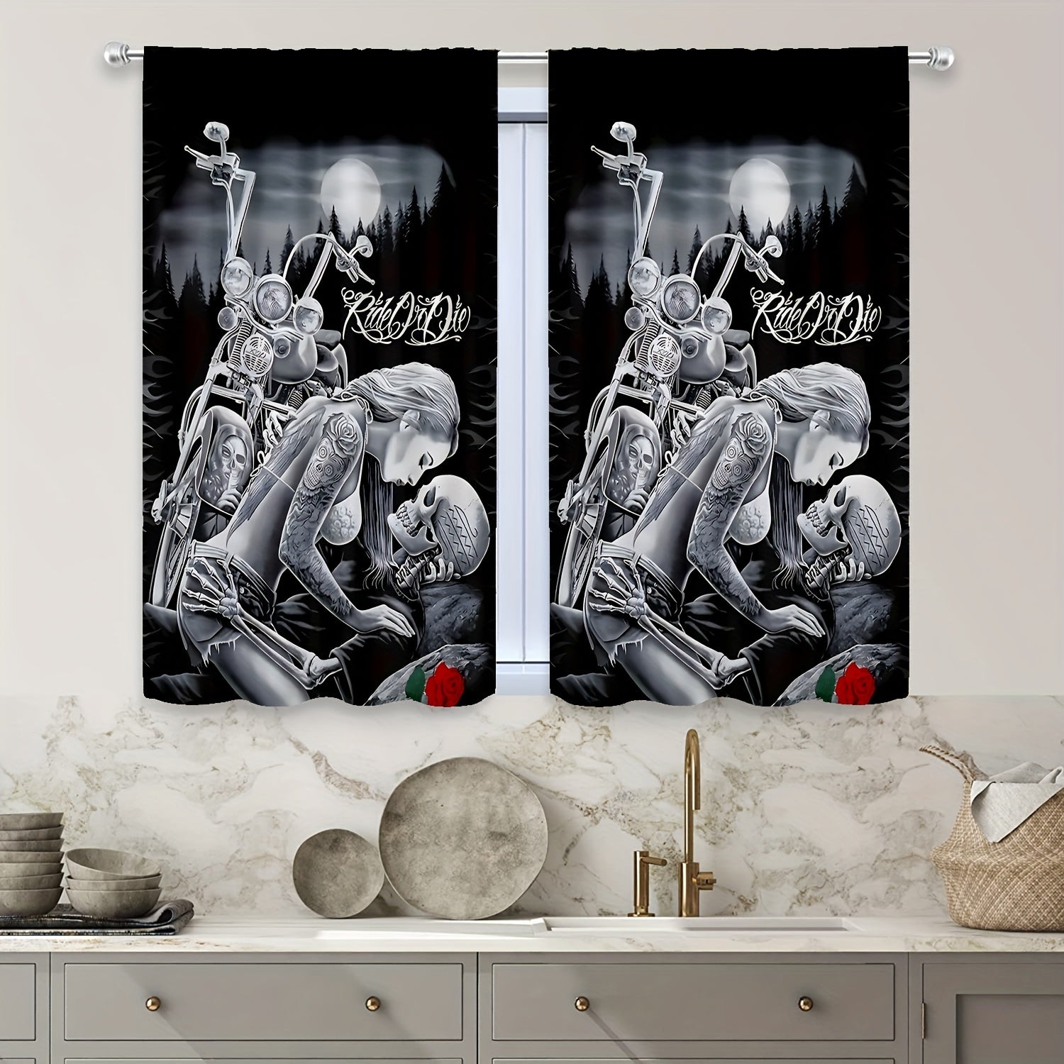 2pcs Robot Love Curtains Rod Pocket Window Drapes