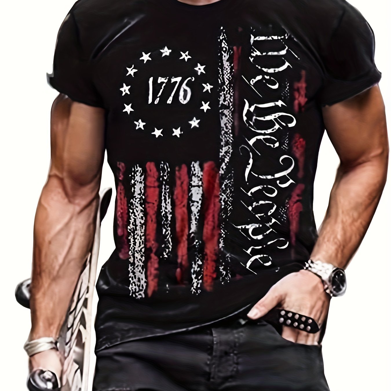 Vintage American Flag T Shirt Men 3D Print Breathable Stretchy Casual Tee Summer