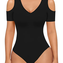 Sexy Cold Shoulder V Neck Bodysuit One Piece Women's Clothing