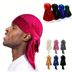 Men's Velvet Durag for 360 Waves, Extra Long Tail, Comfort