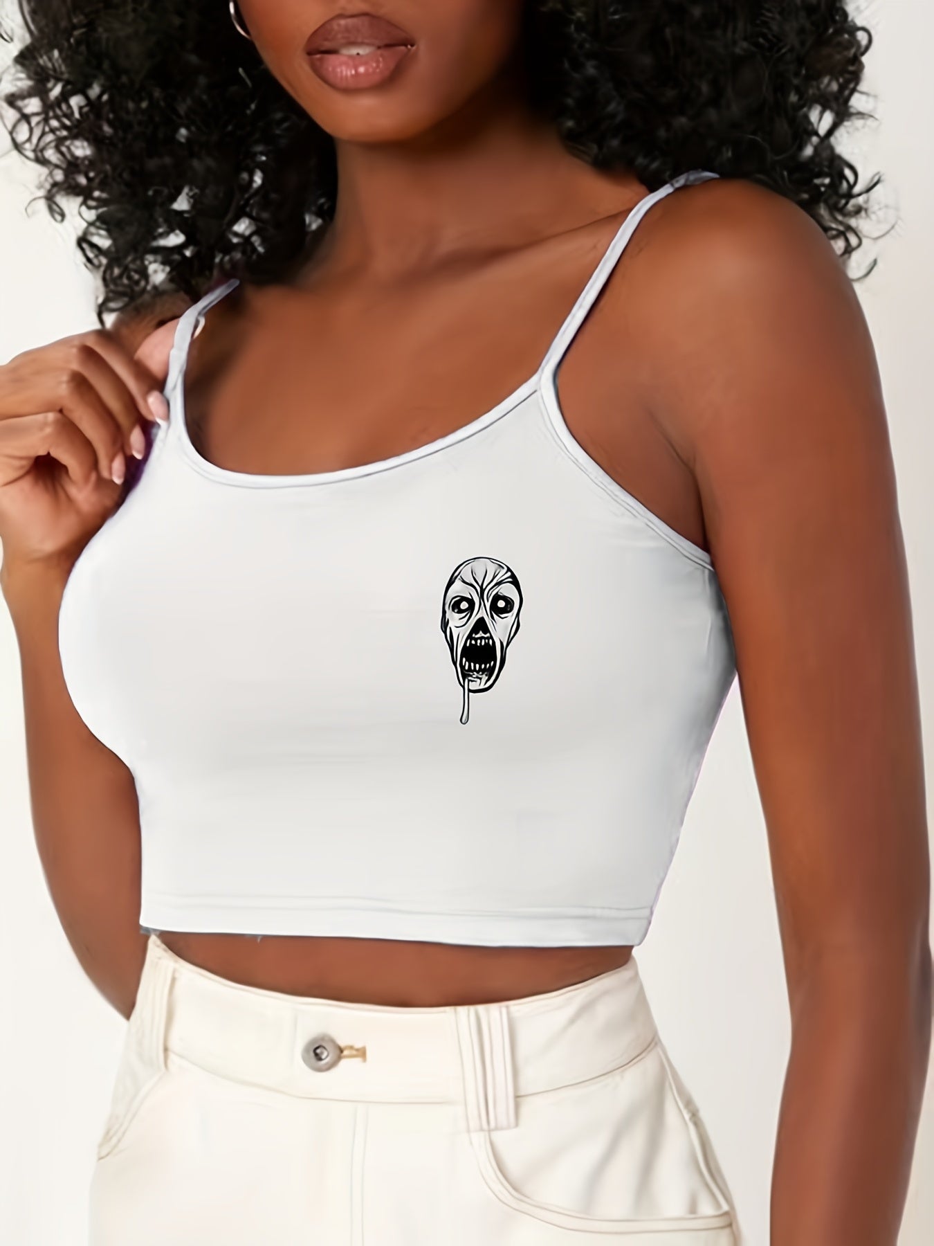 Gothic Skull Print Cami Sleep Tops Sleeveless Halloween Top