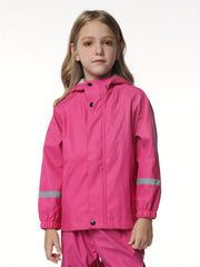 Kids Raincoat Boys Girls Spring Autumn PU Jacket Waterproof Reflective Strips