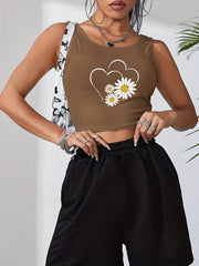 Daisy Print Crop Tank Top Sleeveless Summer Women's Clothing