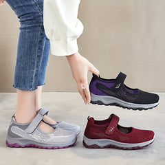 Women's Hook & Loop Walking Shoes Breathable Knitted Low Top