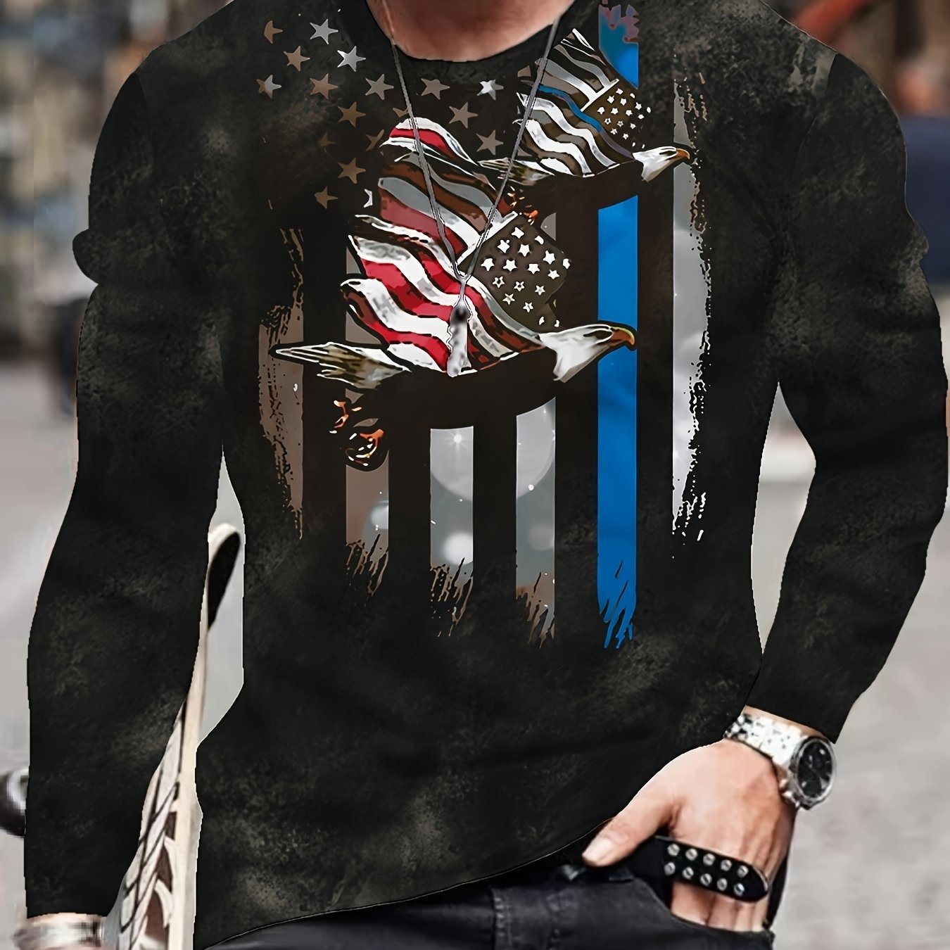 Birds Print Men's Long Sleeve T shirt for Autumn