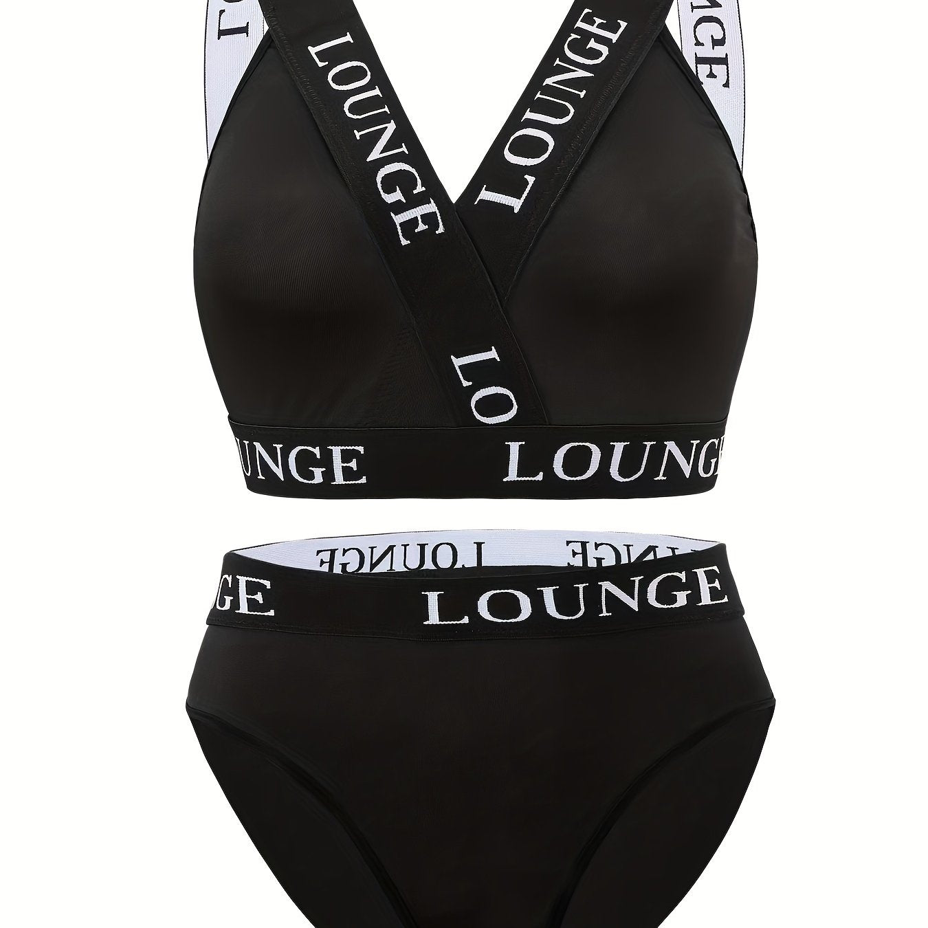 Plus Size Sports Lingerie Set with Contrast Letter Trim