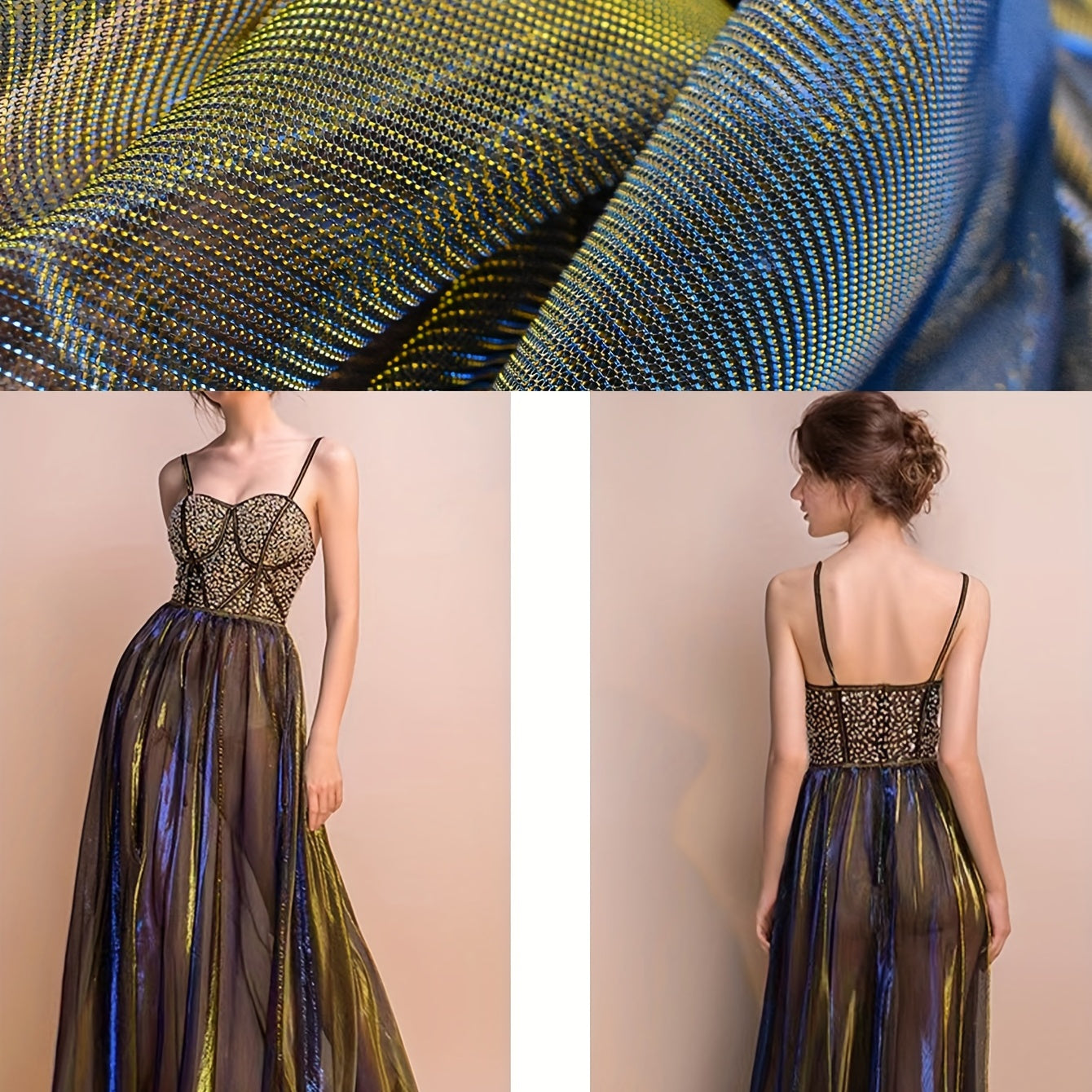 2 Golden Silk Fabric DIY Wedding Bridal Dress Party Gown Dance Skirt