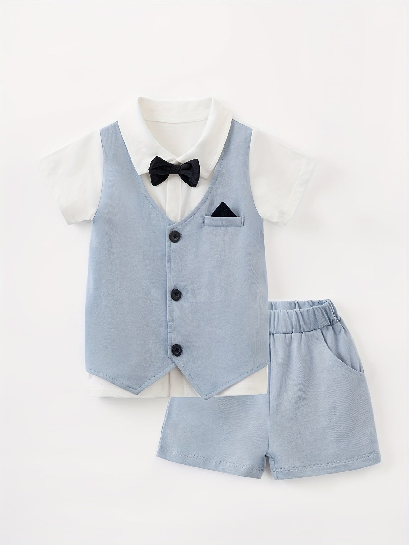 Baby Gentleman Style Cotton Suit Set Bow Tie Shirt & Shorts