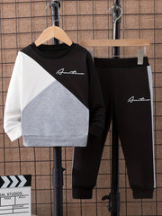 Boy's Letter Print 2pcs Sweatshirt & Sweatpants Set for Spring Fall