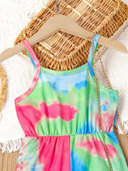 Toddler Girls Tie Dye Cami Romper Jumpsuit Splicing Flared Casual Vacation Party