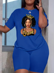 Casual Short Sleeve T shirt & Biker Shorts Set Women's Outfit