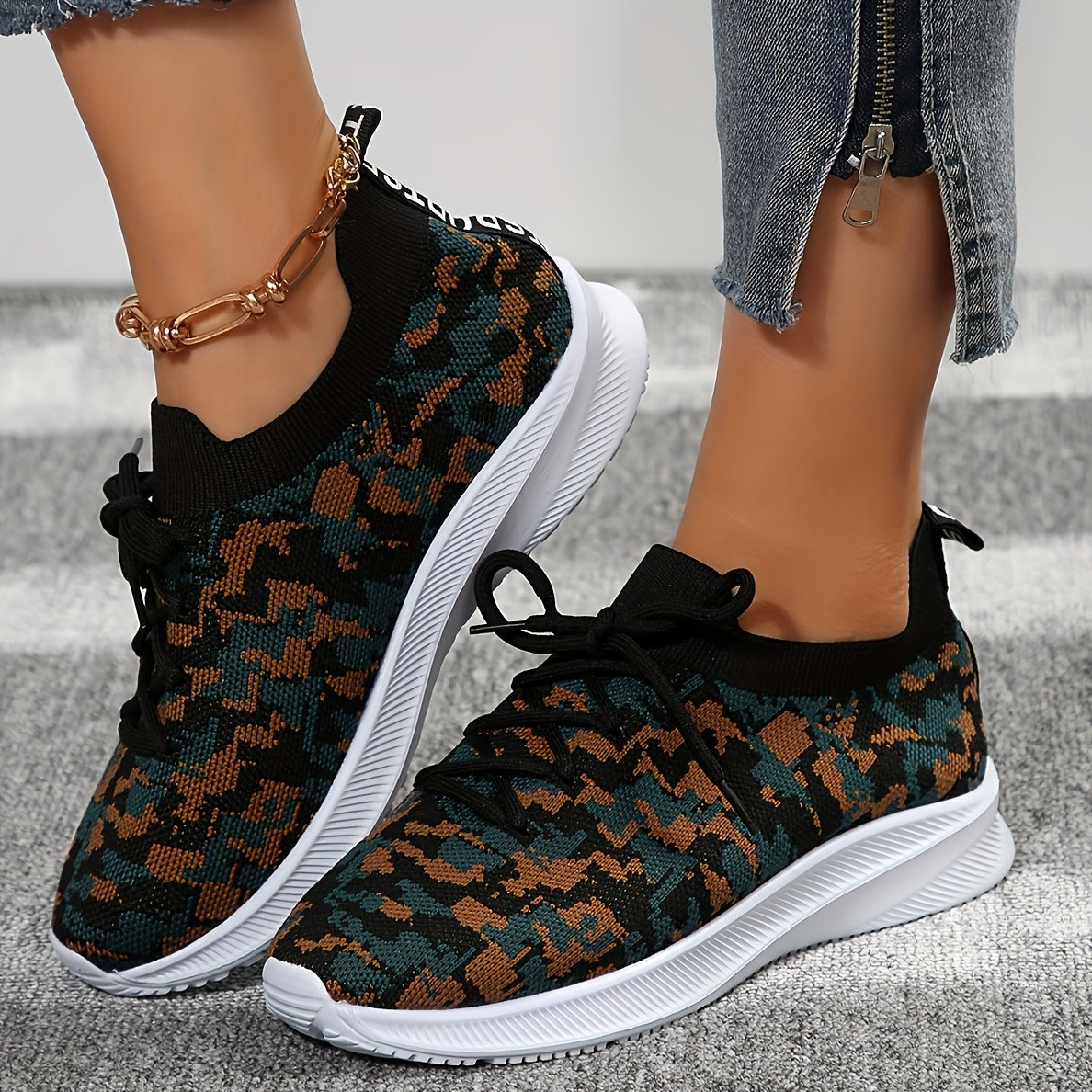 Women's Print Mesh Breathable Sports Shoes Lightweight Non slip Travel Shoes