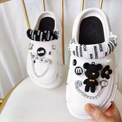 13pcs Violent Bear Silver Chain Flower Buckle Shoelaces Set