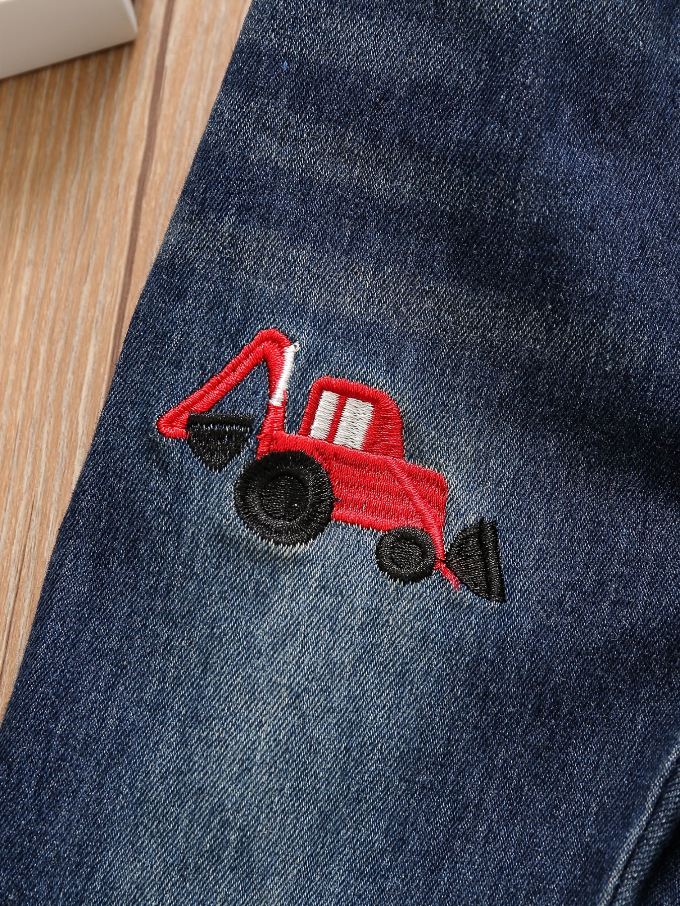 Boys Excavator Embroidered Denim Pants - Spring/Autumn