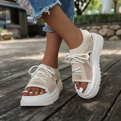 Women's Platform Sports Sandals Lace Up Slip On Shoes