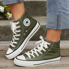 Women's High Top Canvas Shoes Lace Up Sneakers Comfortable Walking Shoes