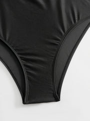 Solid V Neck Cut Out One Piece Bathing Suit