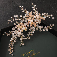 Golden Faux Pearl Bridal Comb Floral Wedding Crystal Rhinestone Comb