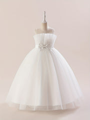 Girls Solid Dress Summer Children's Clothing Party Princess Long Tulle Kids Lace