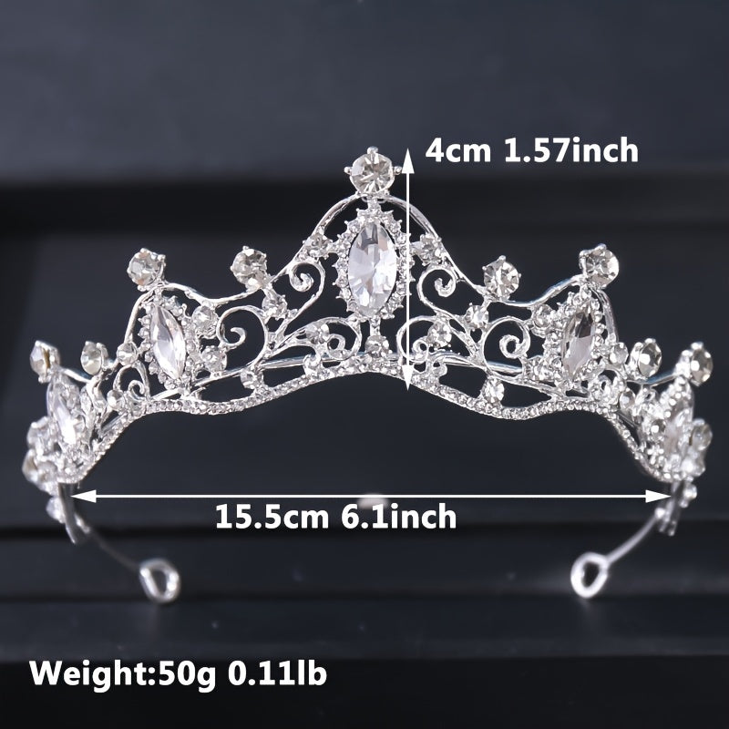 Silvery Crystal Tiara Crown for Women Girls Prom Quinceanera Hair Accessories