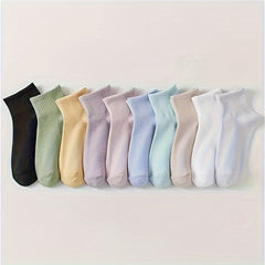10 Pairs Solid Mid Tube Socks Women's Stockings