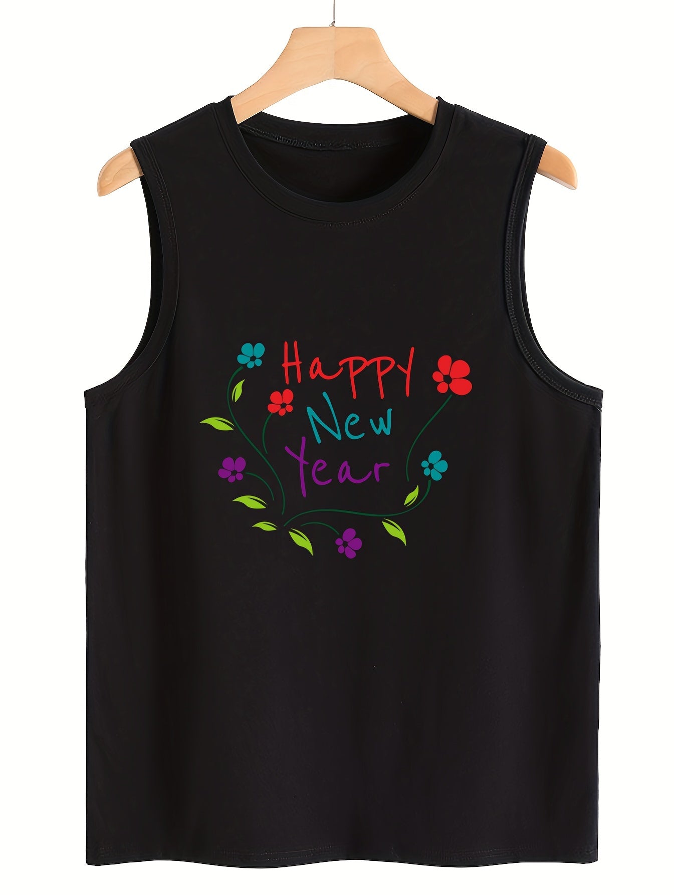 Floral & Letter Print Sleeveless Sports Vest Stretchy Casual Tops
