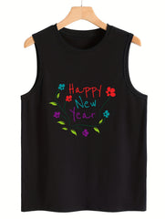 Floral & Letter Print Sleeveless Sports Vest Stretchy Casual Tops