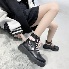 Platform Ankle Combat Boots & Lace Up Round Toe Y2K Style Shoes