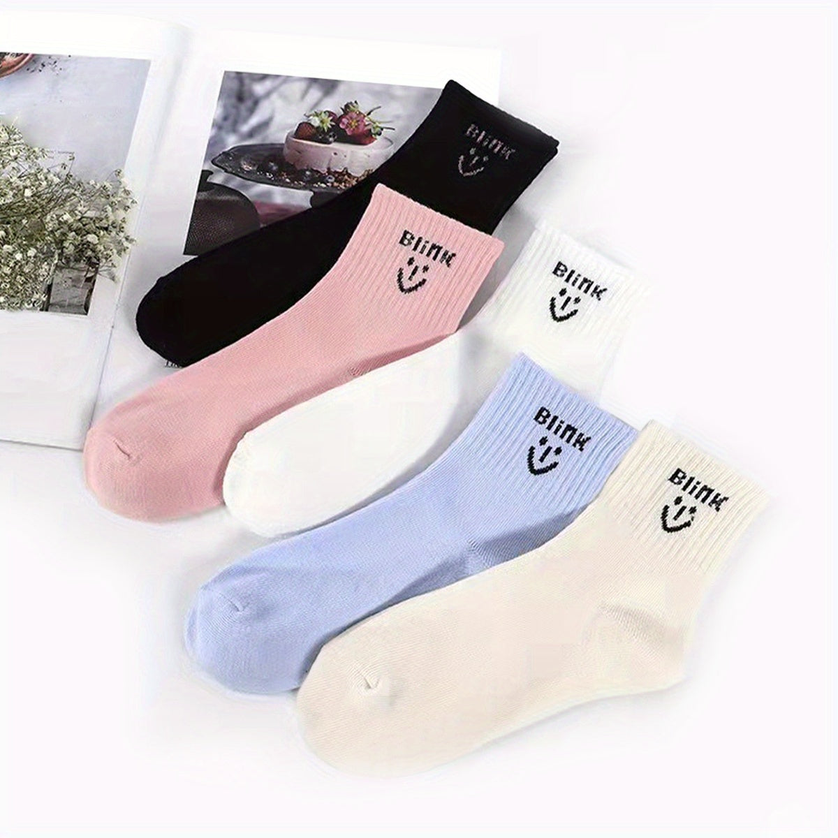 5 Pairs Letter Print Mid Tube Socks Women's Stockings
