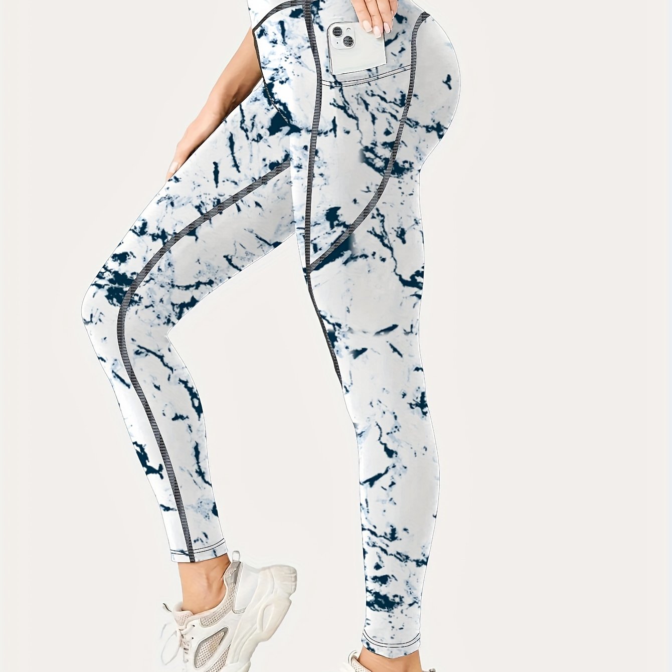High Waist Print Butt Lifting Yoga Leggings With Pocket