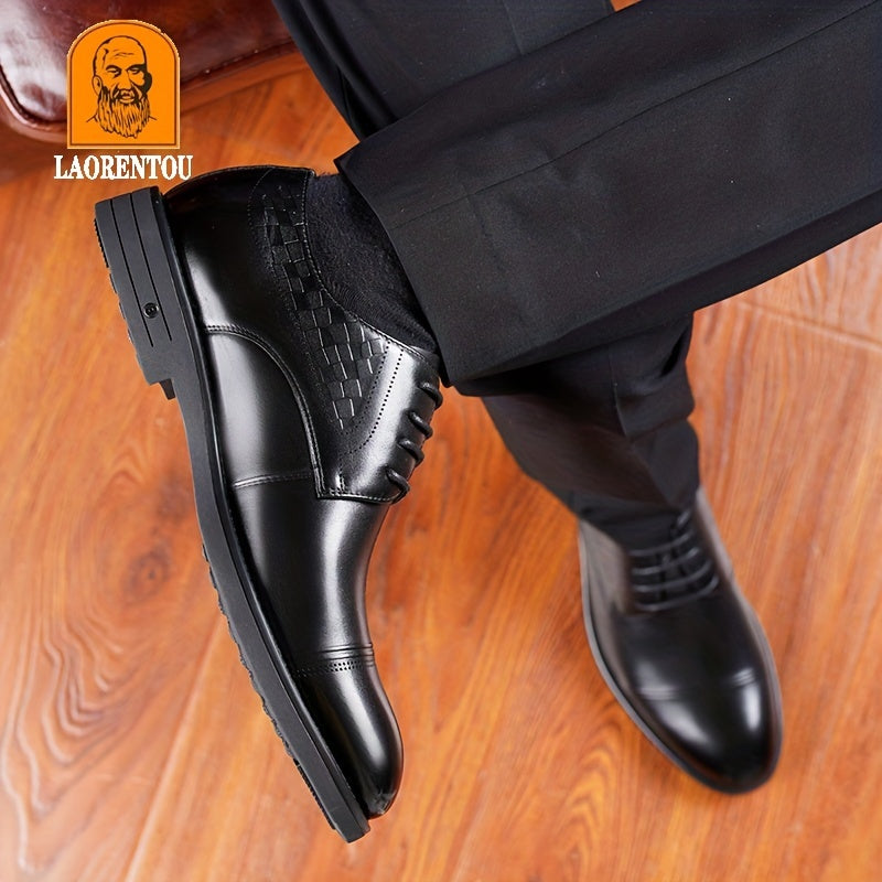 Men's Casual Leather Business Shoes Lace up Thick-soled Non-slip