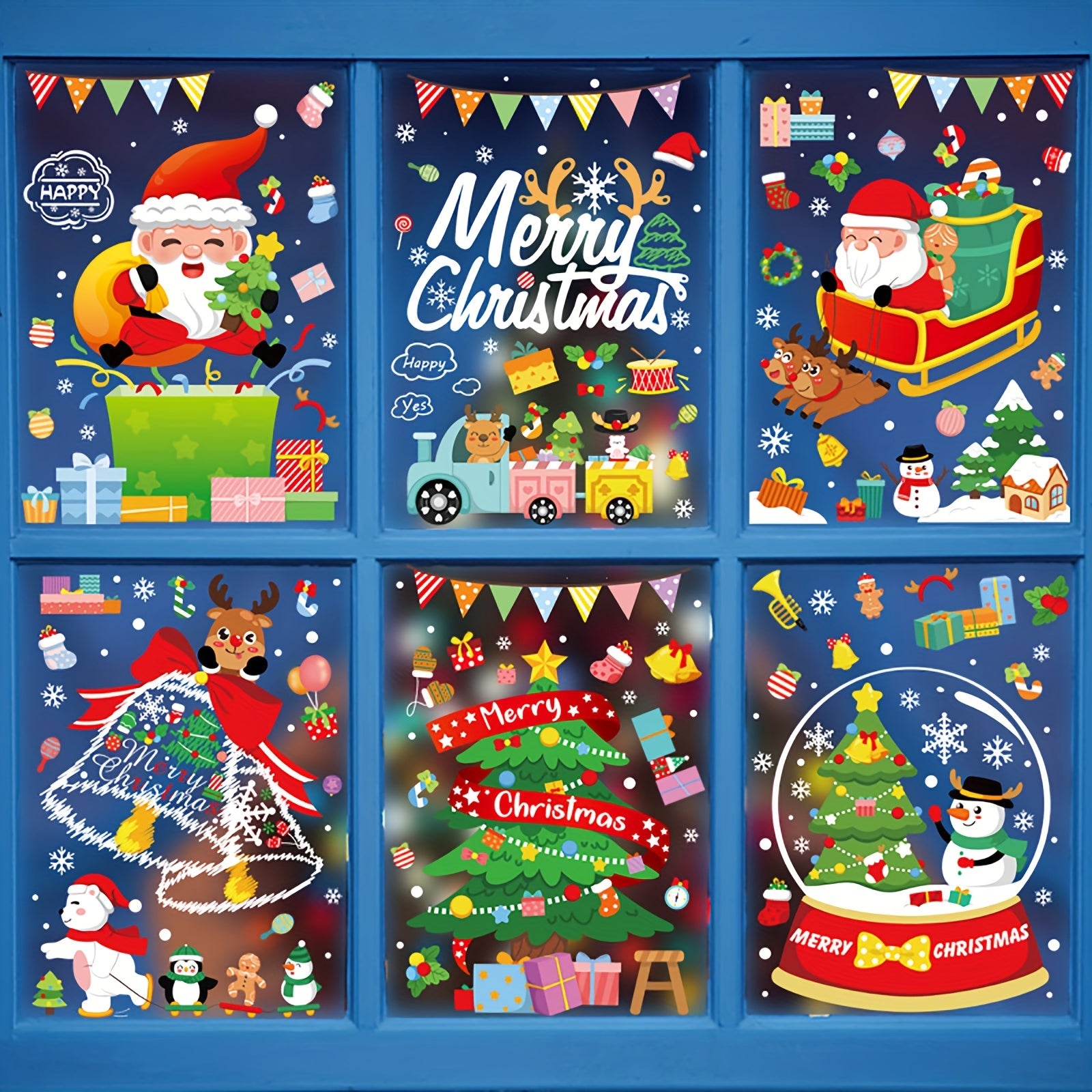 Christmas Snowman & Reindeer Window Stickers Static Cling Decoration