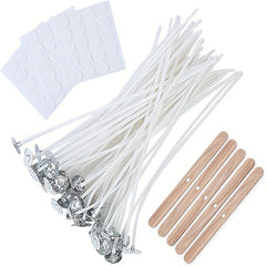100 Pcs Pre Waxed Cotton Candle Wicks Kit with Holders and Glue Dots