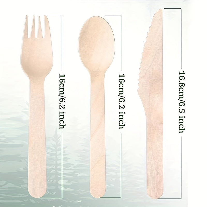 100pcs Disposable Wooden Cutlery Spoons Knives Forks Pack