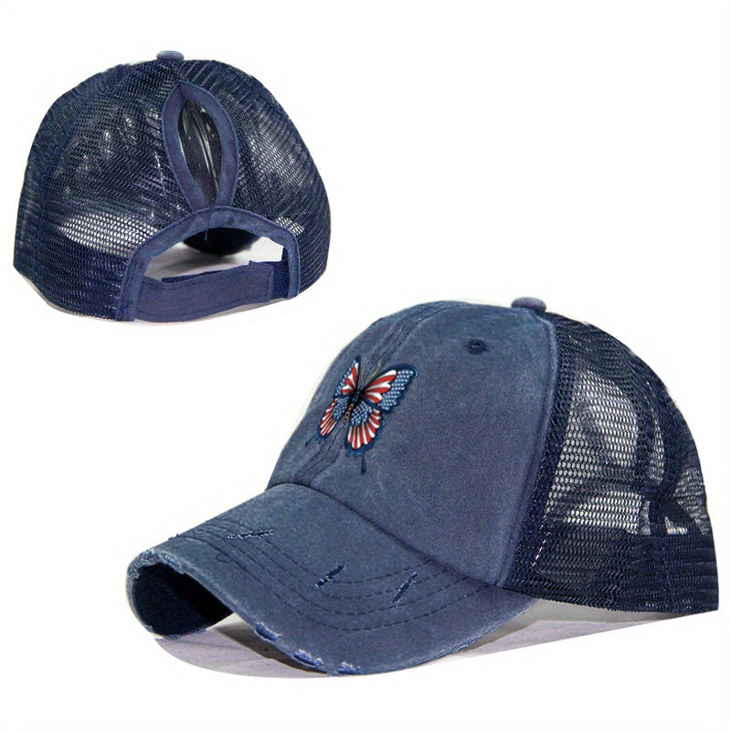 Flag Butterfly Trucker Hat Printed Mesh Baseball Cap Independence Dad Hats