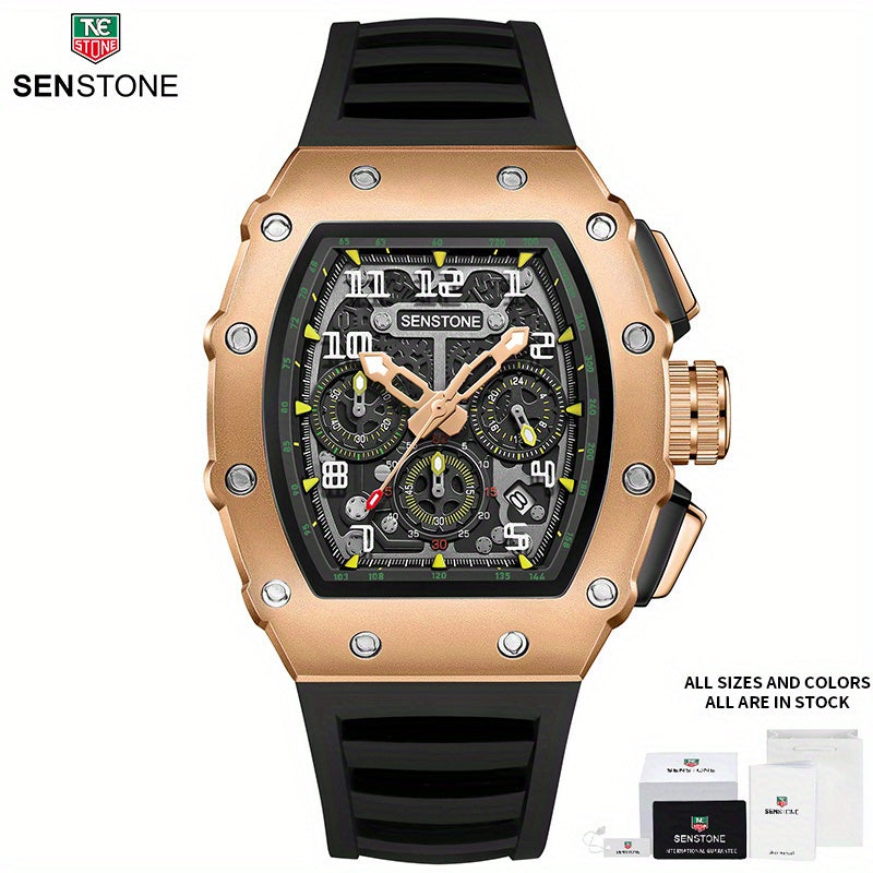 SENSTONE Men's Watch Waterproof Stainless Steel Square Tonneau Watch