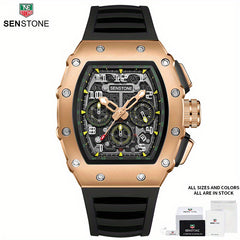 SENSTONE Men's Watch Waterproof Stainless Steel Square Tonneau Watch